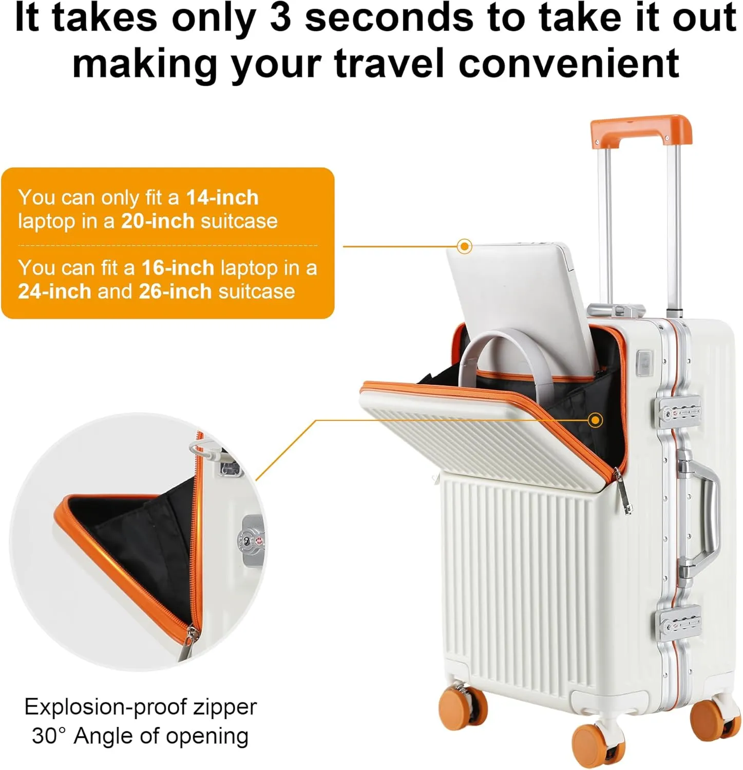 Hard Shell Luggage 20 Inch Travel Luggage, Carry-On Luggage Spinner TSA with Lid, PC ABS Aluminum FrameLightweight Travel Luggage 20'' 24'' 26'' Carry-On (orange, 20 inch)