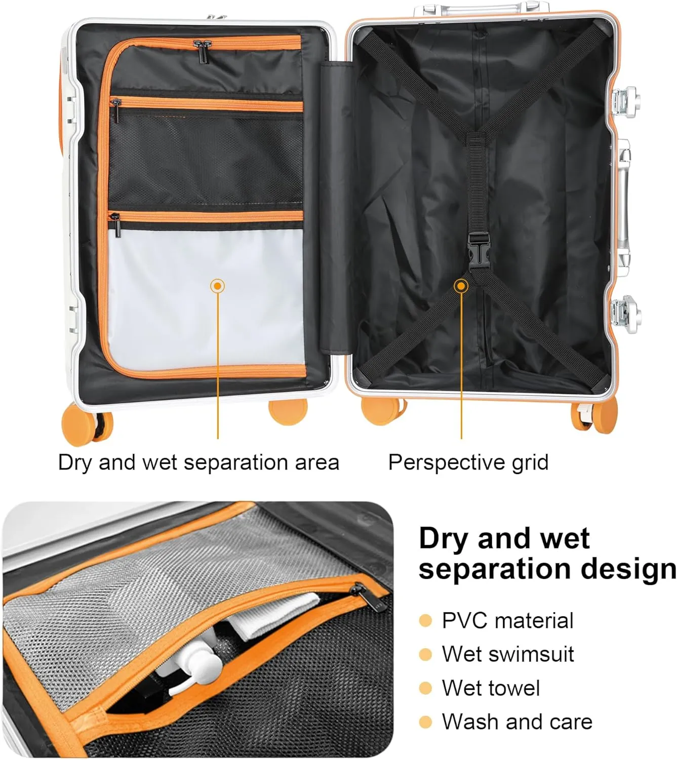 Hard Shell Luggage 20 Inch Travel Luggage, Carry-On Luggage Spinner TSA with Lid, PC ABS Aluminum FrameLightweight Travel Luggage 20'' 24'' 26'' Carry-On (orange, 20 inch)