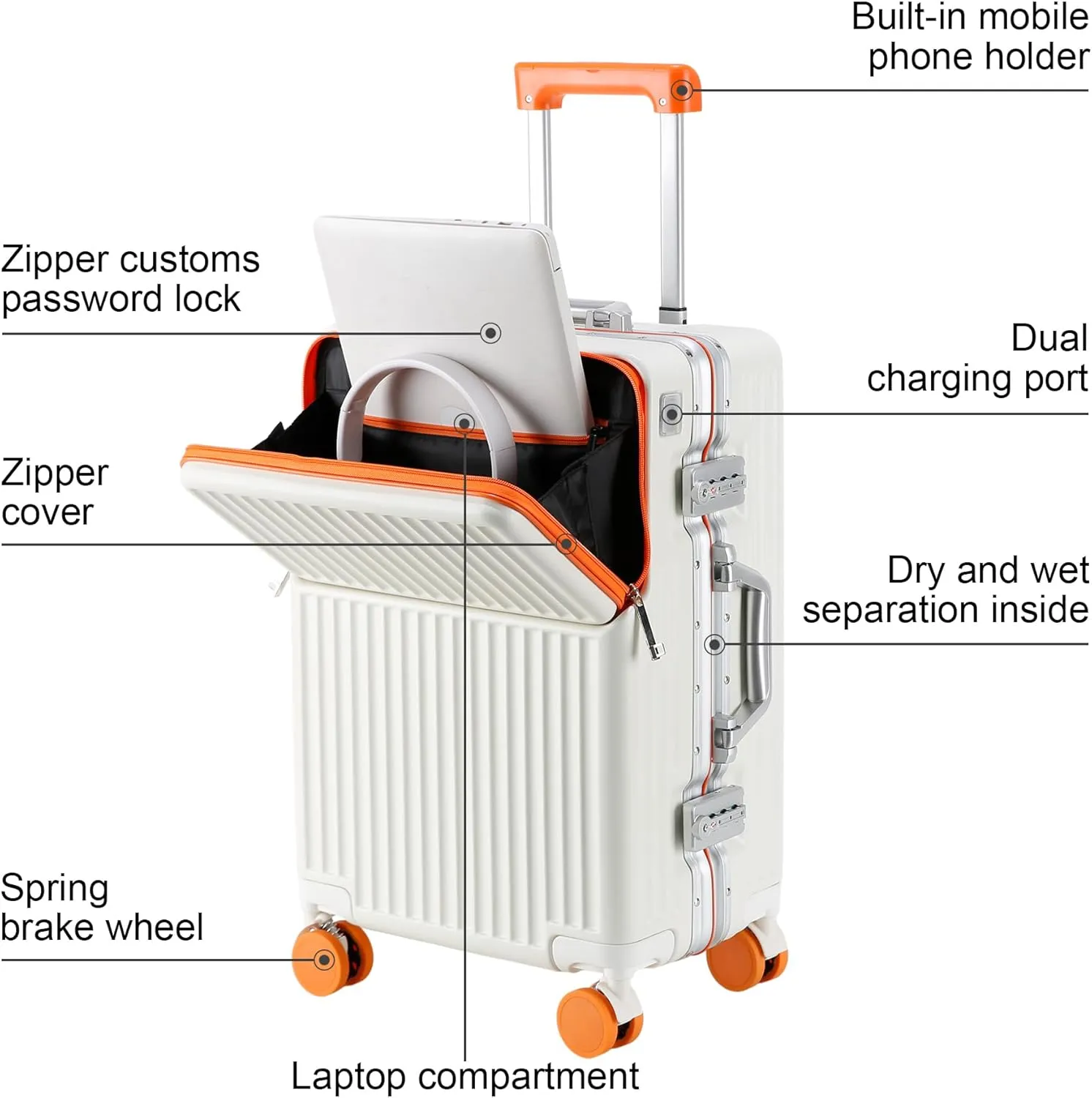 Hard Shell Luggage 20 Inch Travel Luggage, Carry-On Luggage Spinner TSA with Lid, PC ABS Aluminum FrameLightweight Travel Luggage 20'' 24'' 26'' Carry-On (orange, 20 inch)