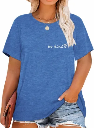 HDLTE Womens Plus Size Tops Cute Be Kind Blessed Graphic Tees Short Sleeve Love Heart Shirt