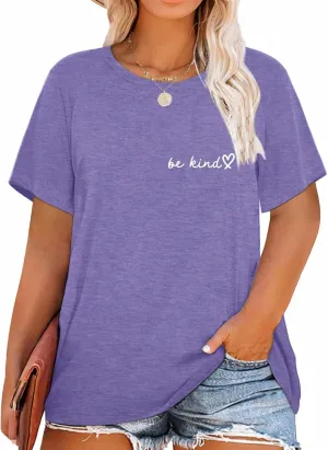 HDLTE Womens Plus Size Tops Cute Be Kind Blessed Graphic Tees Short Sleeve Love Heart Shirt