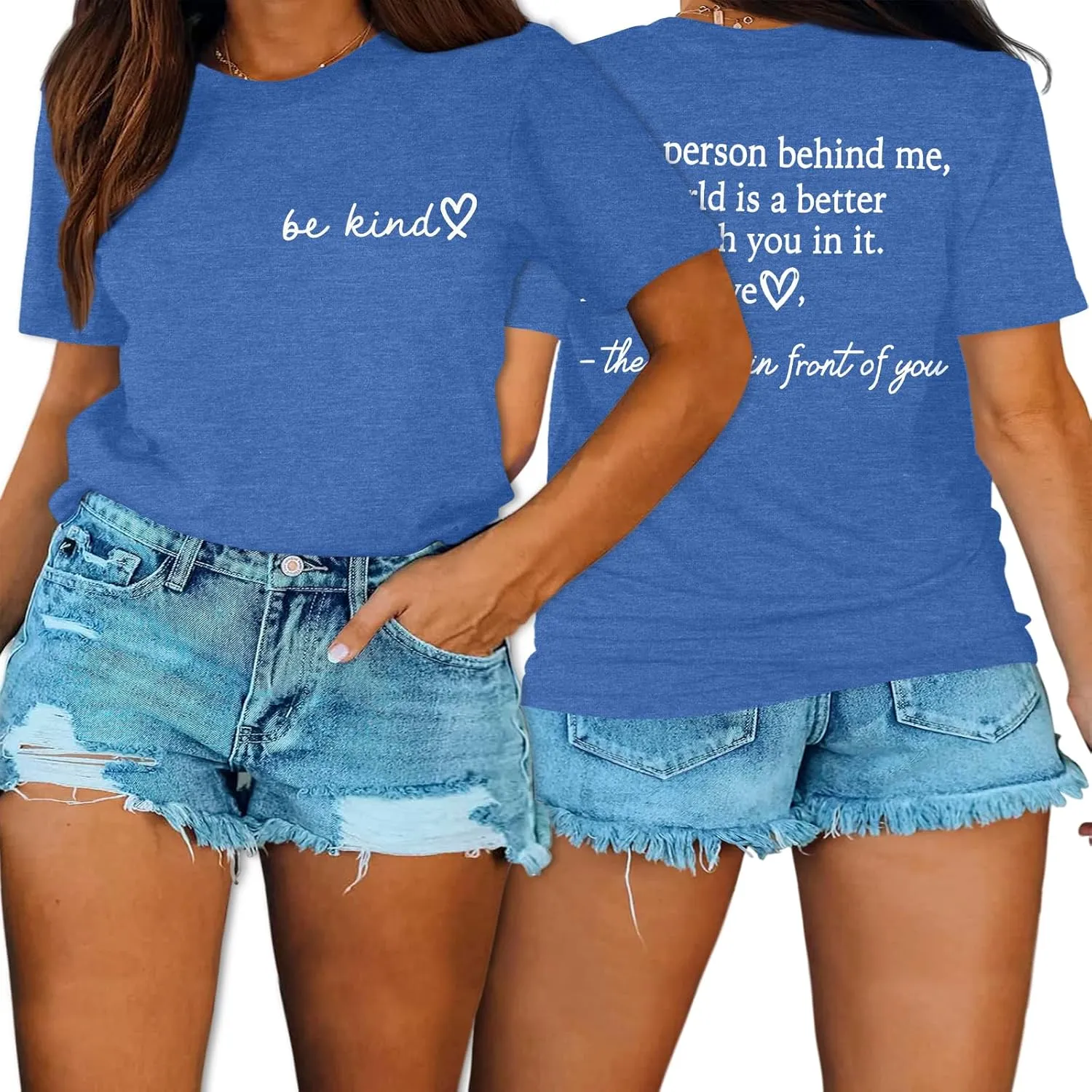 HDLTE Womens Plus Size Tops Cute Be Kind Blessed Graphic Tees Short Sleeve Love Heart Shirt