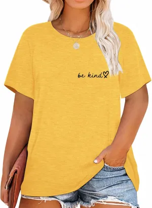 HDLTE Womens Plus Size Tops Cute Be Kind Blessed Graphic Tees Short Sleeve Love Heart Shirt