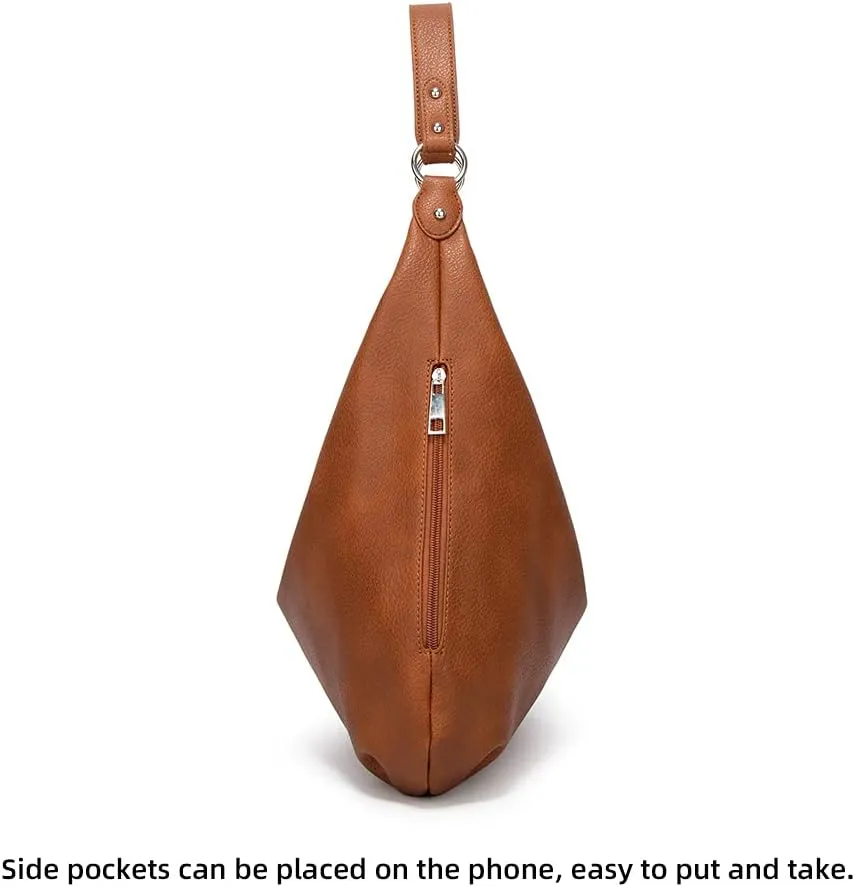 Hobo Tote Bag for Women Soft Faux Leather Shoulder Bag Retro Satchel Zipper Closure Handbag Large Capacity Purse