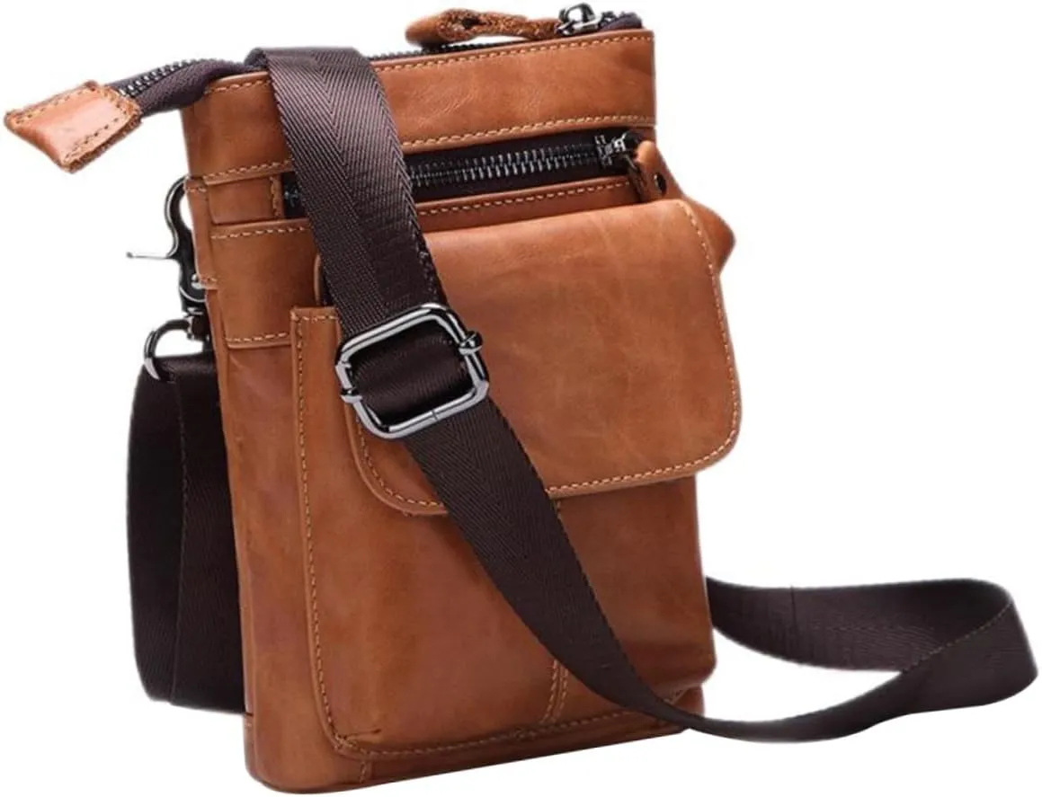 Homoyoyo Elegant Design Men's Leather Casual Pouch Bag Versatile Waist Bag for Business Travel and Leisure Activities