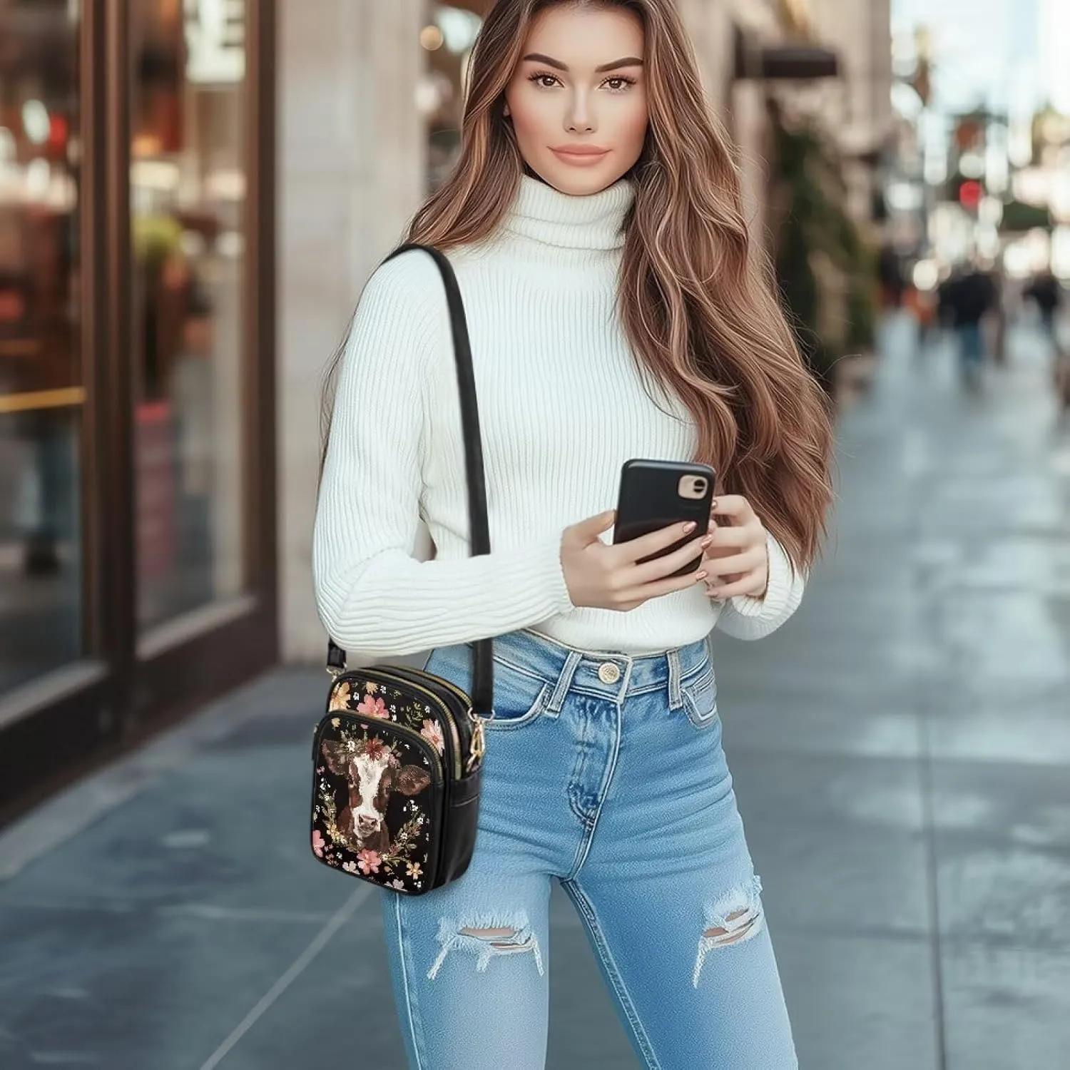 HUGS IDEA Leather Crossbody Bags for Women Trendy Leather Purse Shoulder Handbag for Work