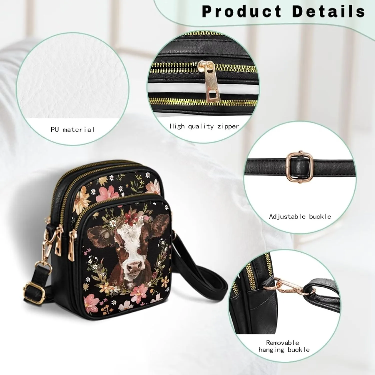 HUGS IDEA Leather Crossbody Bags for Women Trendy Leather Purse Shoulder Handbag for Work