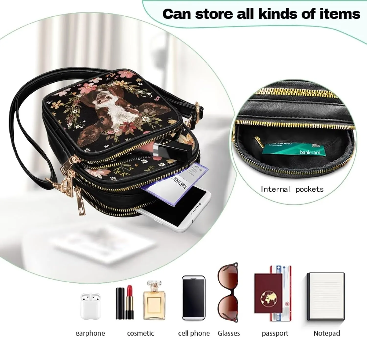 HUGS IDEA Leather Crossbody Bags for Women Trendy Leather Purse Shoulder Handbag for Work