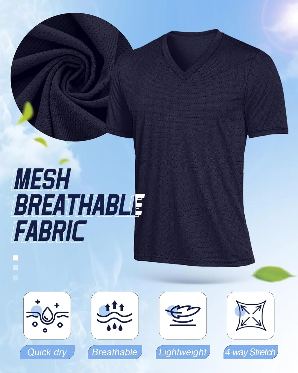 Huukeay 3 Pack Men's Big and Tall Quick Dry Shirts, Short Sleeve Dry Fit Tops V Neck Mesh Moisture Wicking Athletic Tees