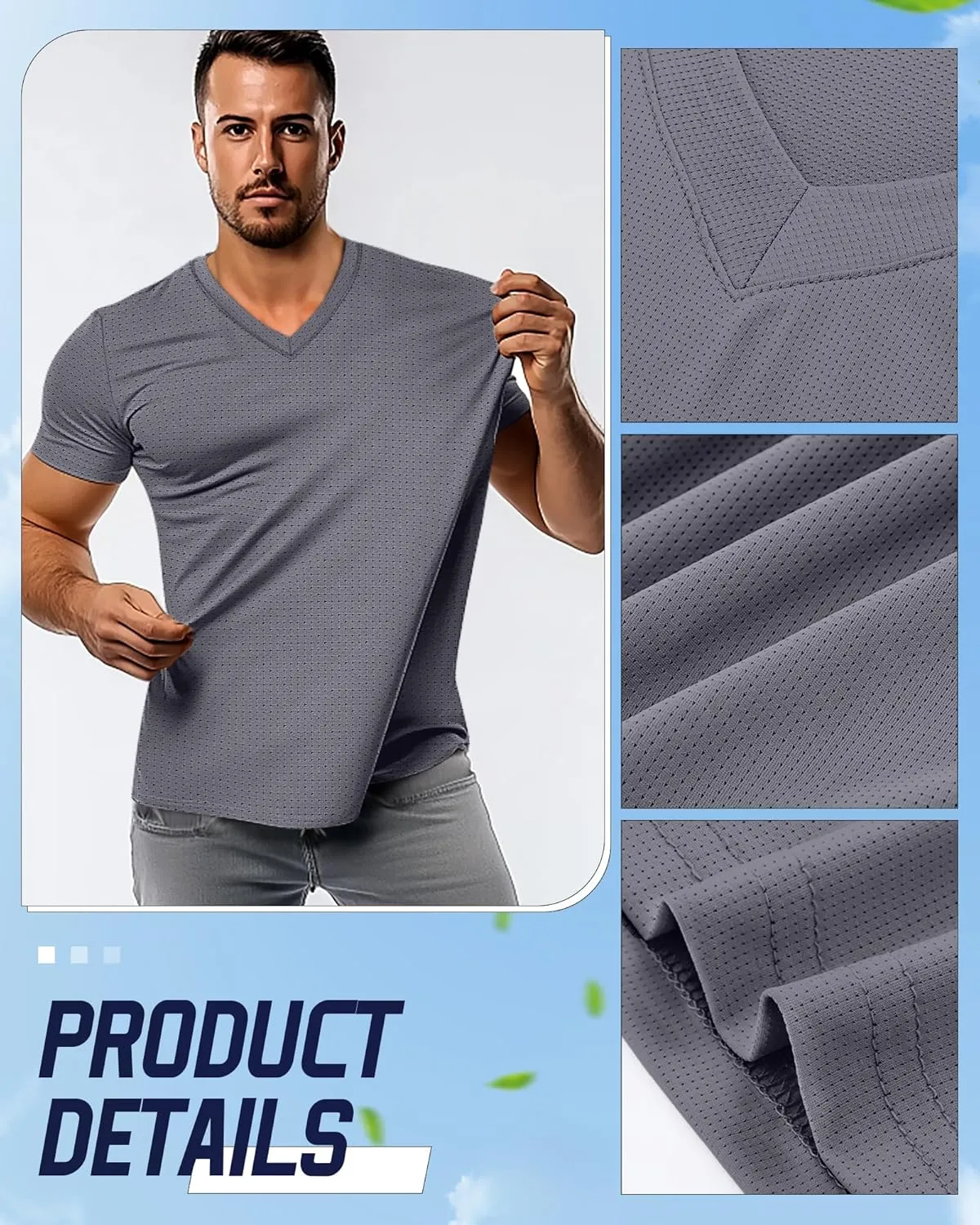 Huukeay 3 Pack Men's Big and Tall Quick Dry Shirts, Short Sleeve Dry Fit Tops V Neck Mesh Moisture Wicking Athletic Tees