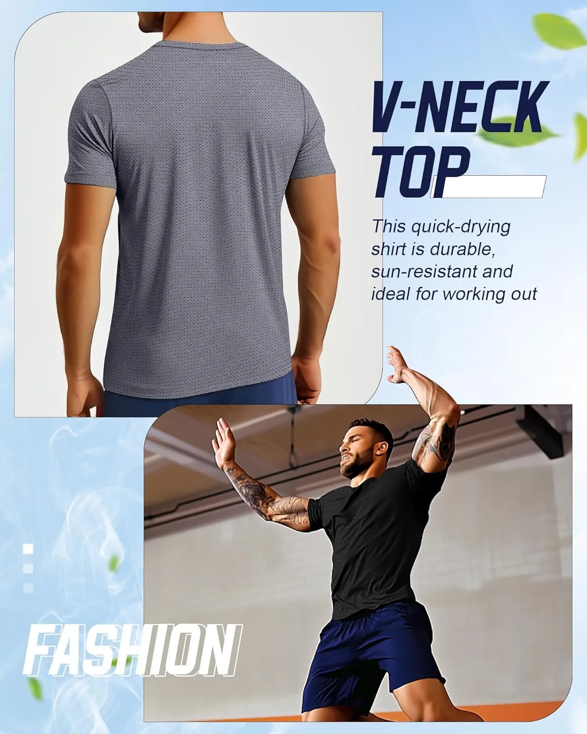 Huukeay 3 Pack Men's Big and Tall Quick Dry Shirts, Short Sleeve Dry Fit Tops V Neck Mesh Moisture Wicking Athletic Tees