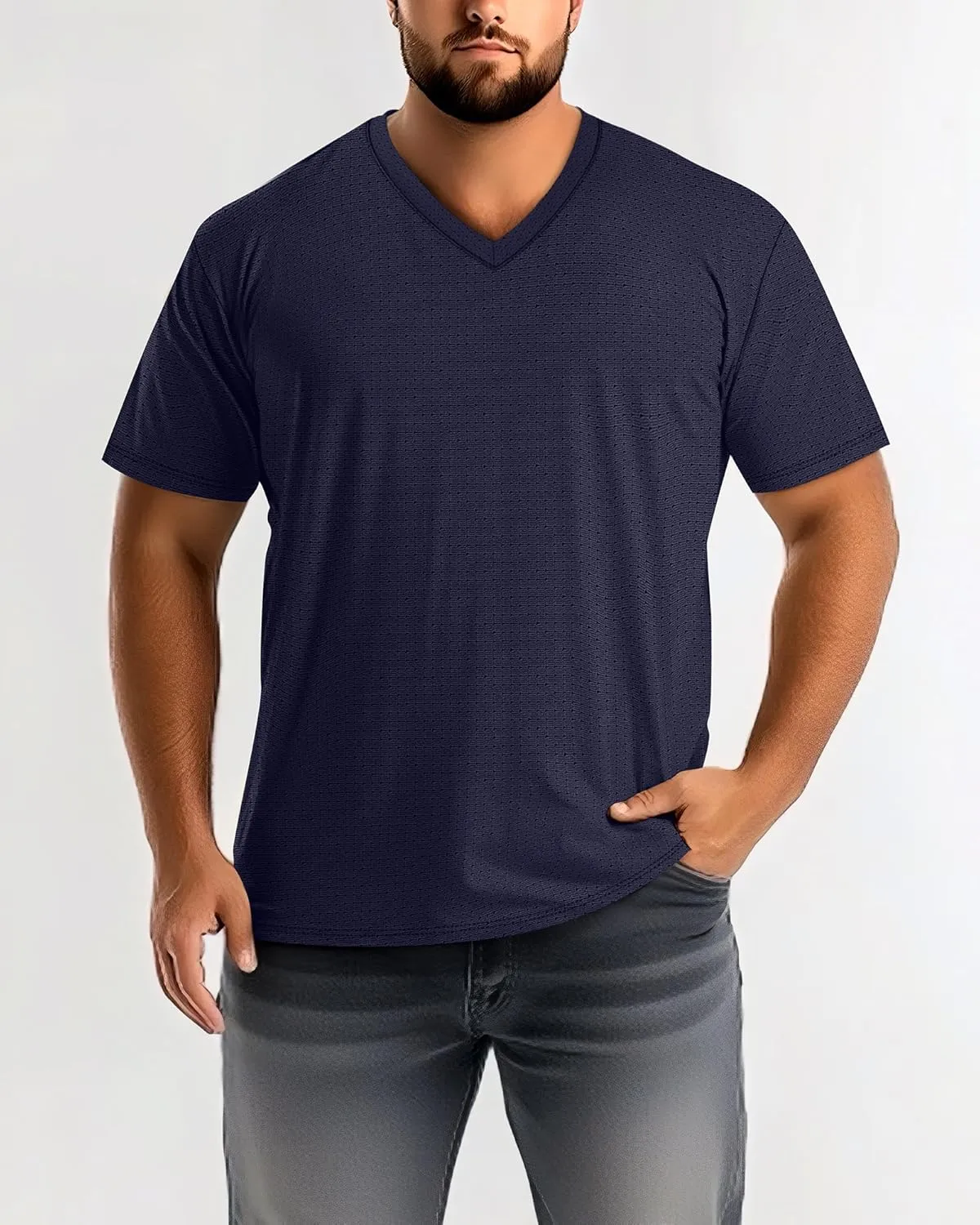 Huukeay 3 Pack Men's Big and Tall Quick Dry Shirts, Short Sleeve Dry Fit Tops V Neck Mesh Moisture Wicking Athletic Tees