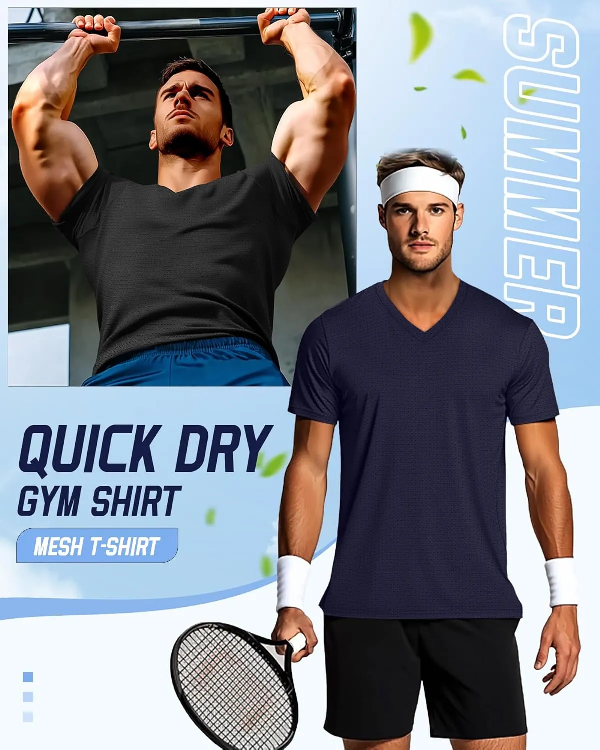 Huukeay 3 Pack Men's Big and Tall Quick Dry Shirts, Short Sleeve Dry Fit Tops V Neck Mesh Moisture Wicking Athletic Tees