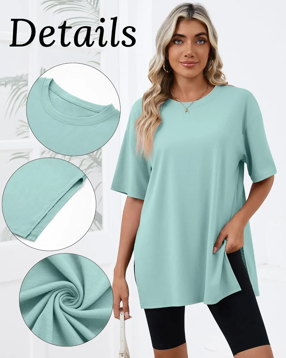 Huukeay 3 Pack Women's Oversized Gym T Shirts Cotton Short Sleeve Side Split Crewneck Tops Casual Workout Baggy Basic Tee