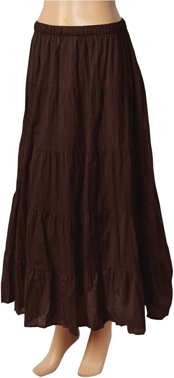 Indian Trendy Women's Summer Long Cotton Maxi Mopping Tiered Skirt Elastic High Waisted Dress