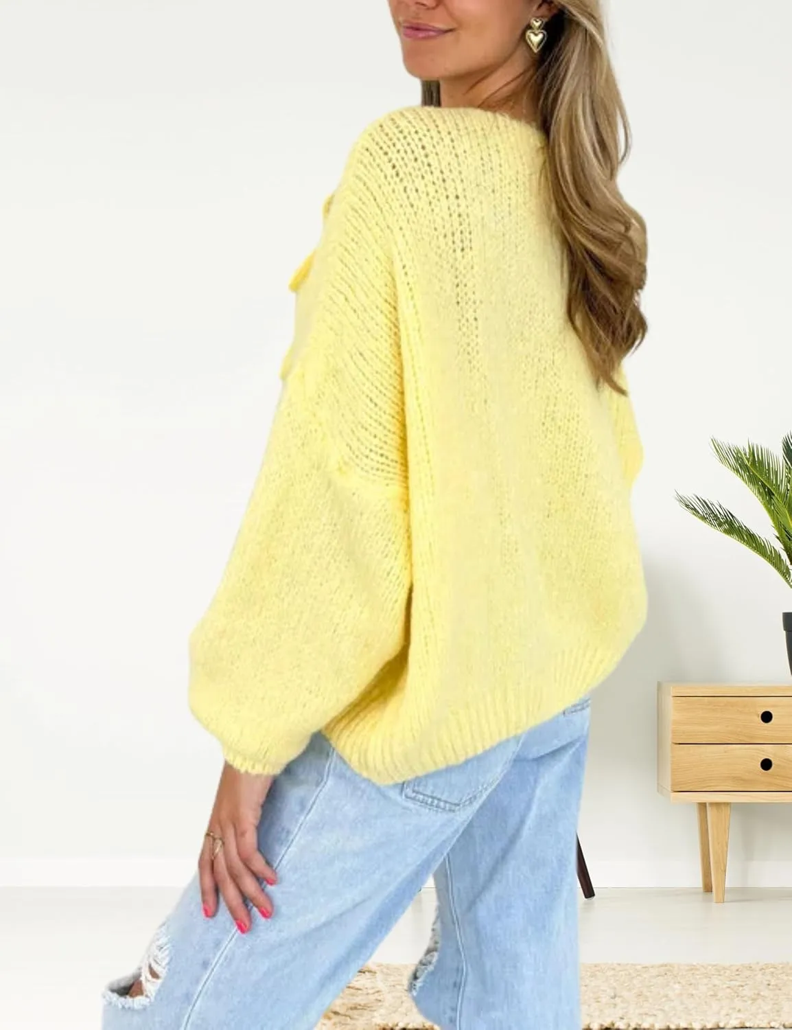 InterNos Womens Bow Tie Front Sweater Cardigan Y2k Chunky Crew Neck Lace Up Crochet Knit Outwear Coat