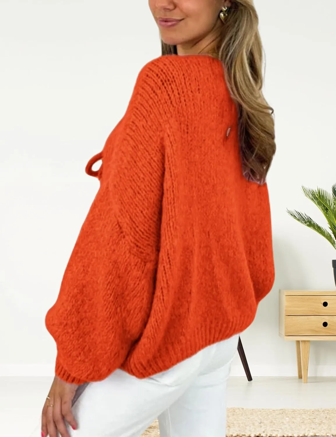 InterNos Womens Bow Tie Front Sweater Cardigan Y2k Chunky Crew Neck Lace Up Crochet Knit Outwear Coat