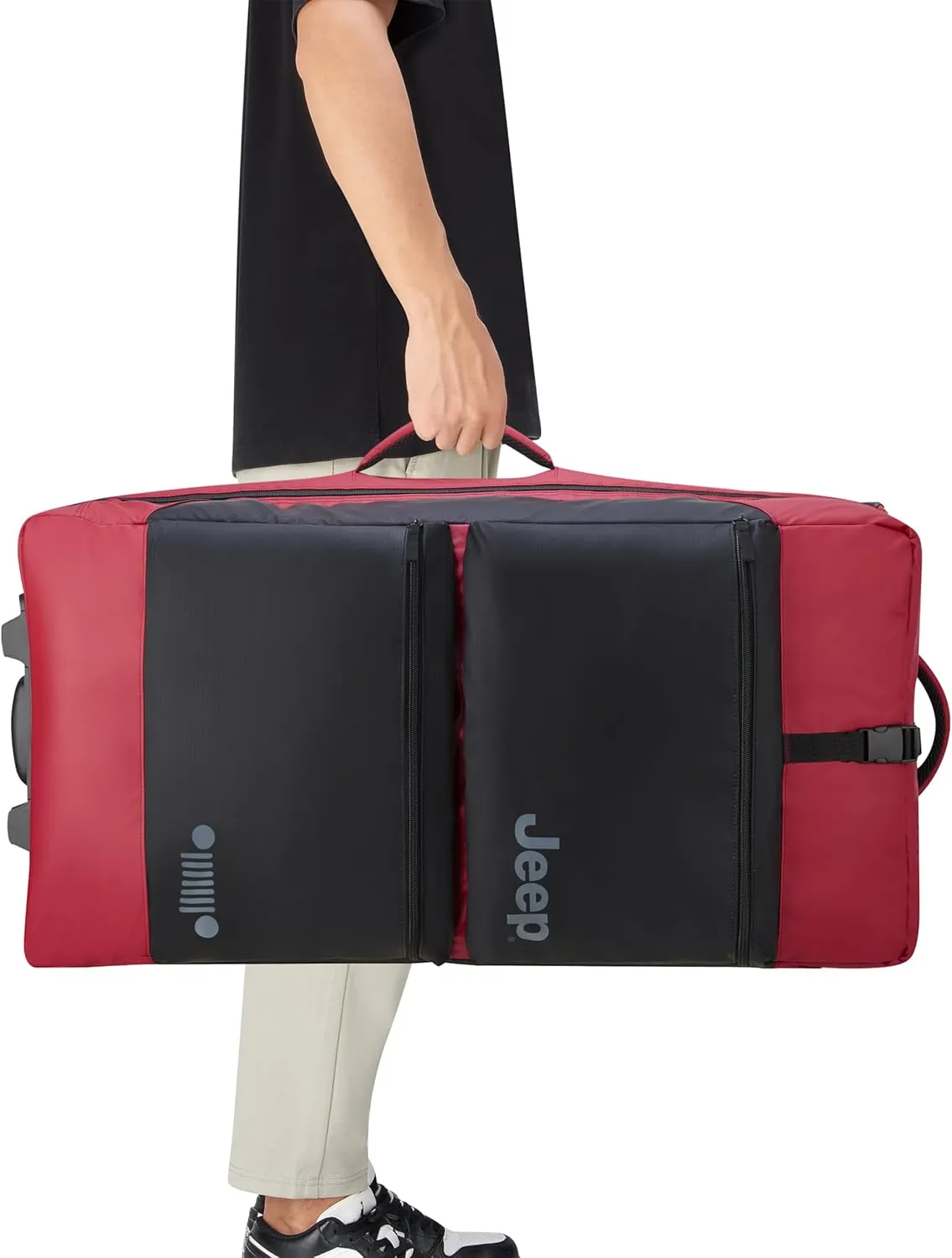 Jeep JS006B Two Wheel Rolling Travel Duffle Bag, Tomato, 20 Inch