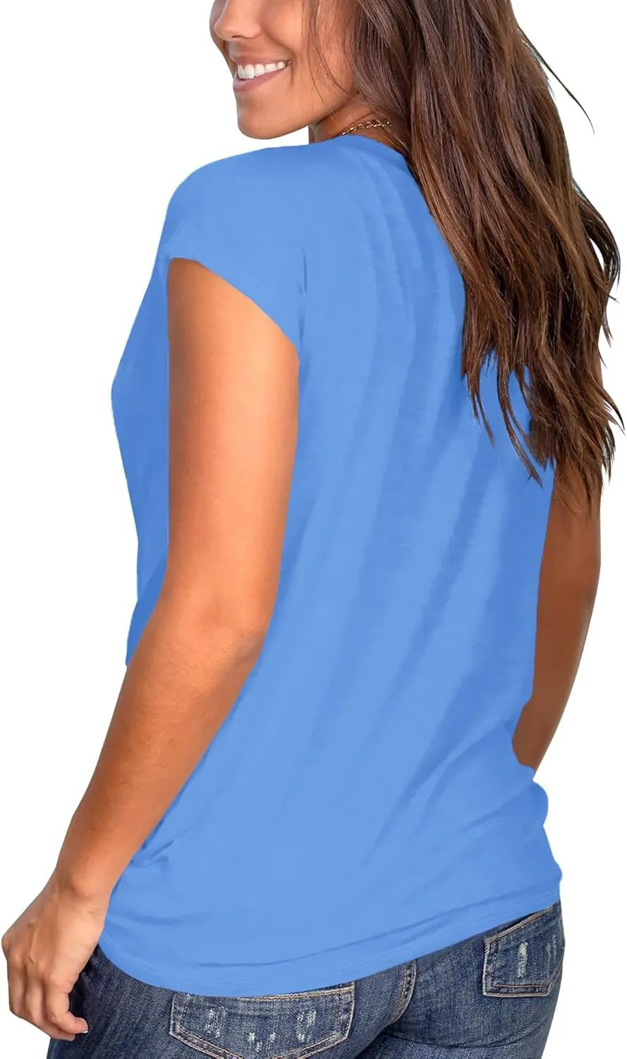 Jescakoo Women's Short Sleeve Round Neck T Shirt Front Twist Tunic Tops Casual Loose Fitted