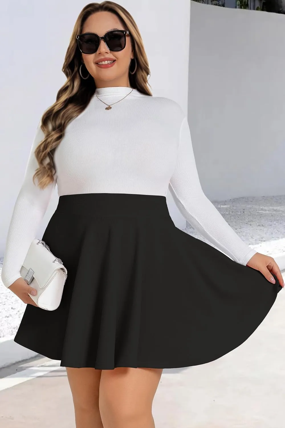 JOELLYUS Plus Size Skirts for Women Summer Pleated Mini Skirt Casual Flowy High Waisted Womens Short Skirts