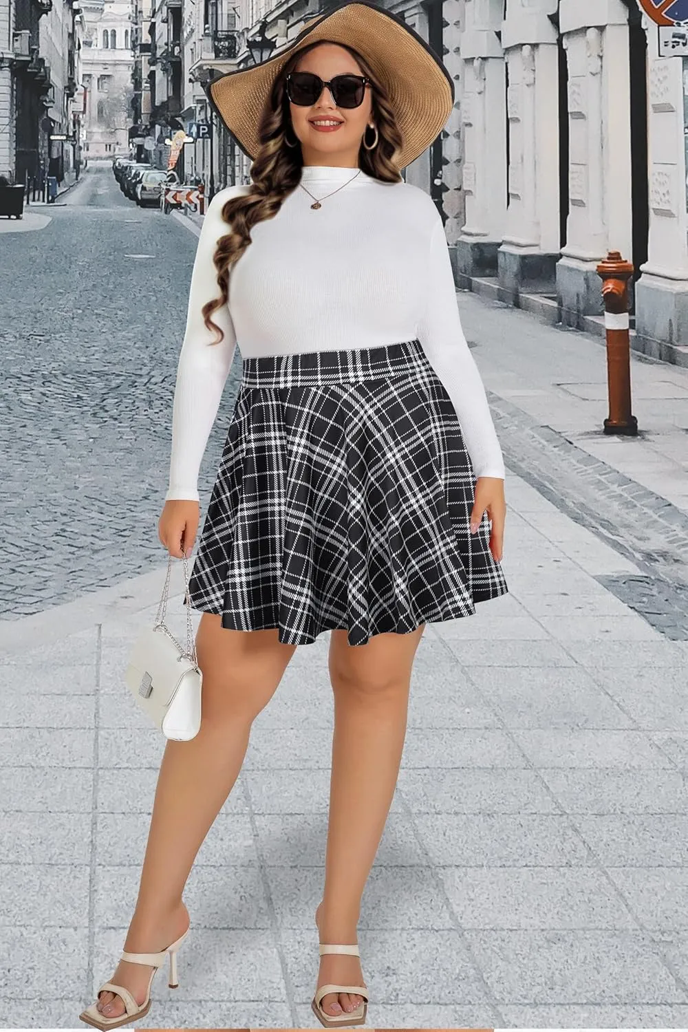 JOELLYUS Plus Size Skirts for Women Summer Pleated Mini Skirt Casual Flowy High Waisted Womens Short Skirts