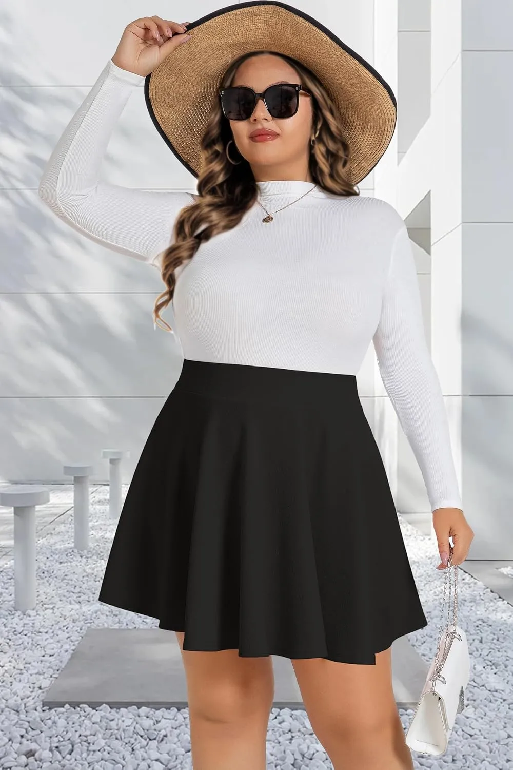 JOELLYUS Plus Size Skirts for Women Summer Pleated Mini Skirt Casual Flowy High Waisted Womens Short Skirts