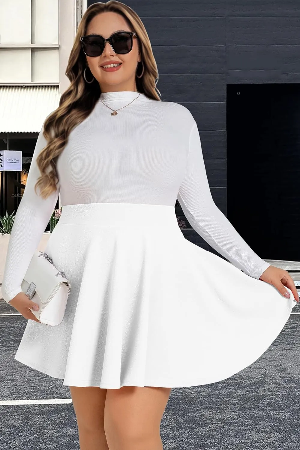 JOELLYUS Plus Size Skirts for Women Summer Pleated Mini Skirt Casual Flowy High Waisted Womens Short Skirts