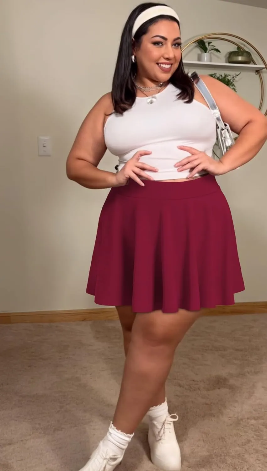 JOELLYUS Plus Size Skirts for Women Summer Pleated Mini Skirt Casual Flowy High Waisted Womens Short Skirts