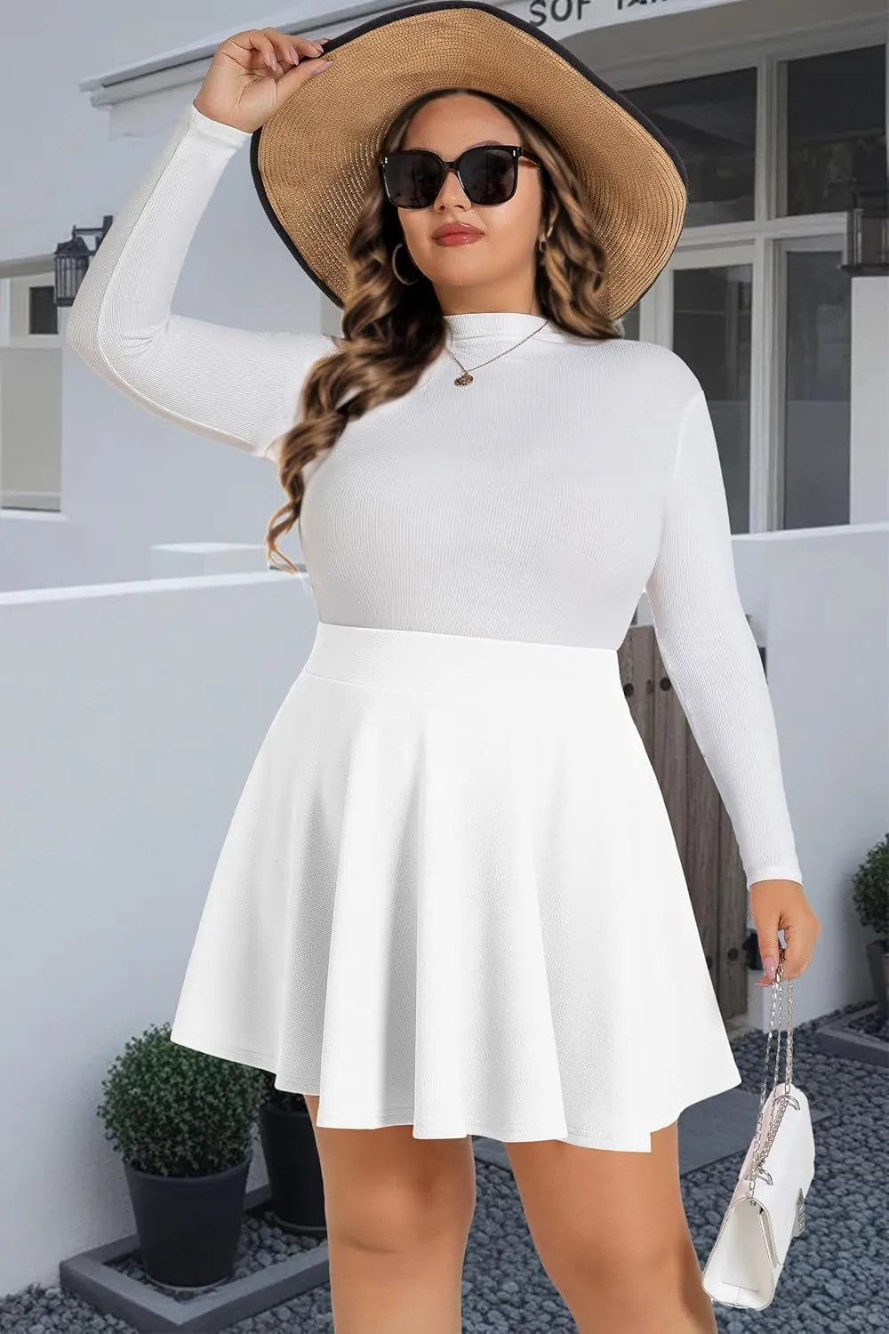 JOELLYUS Plus Size Skirts for Women Summer Pleated Mini Skirt Casual Flowy High Waisted Womens Short Skirts