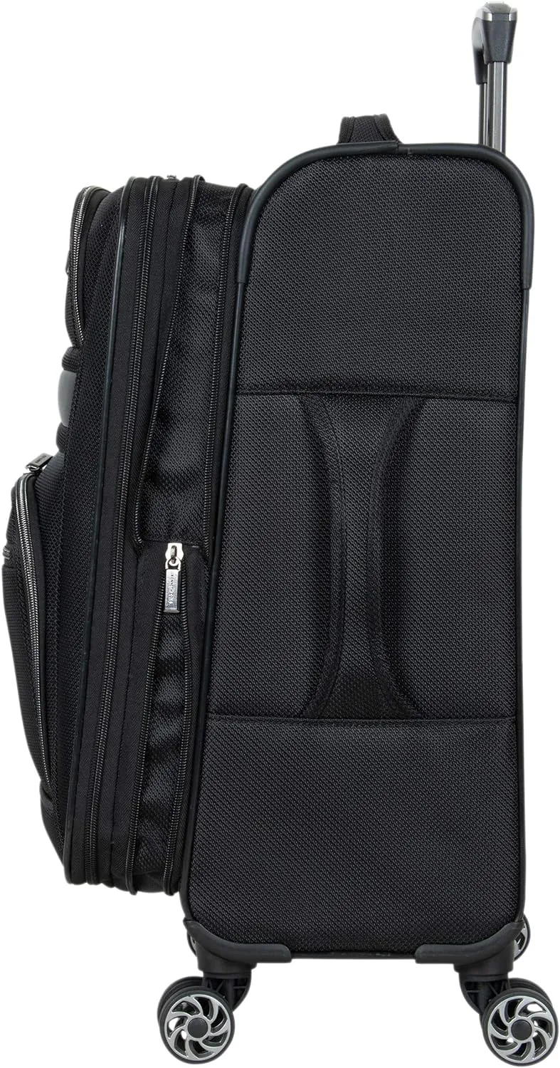 Kenneth Cole REACTION Rugged Roamer Lightweight Softside Expandable 8-Wheel Spinner Luggage, Black, 20-Inch Carry-On