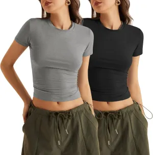 KTILG Women's Trendy/Workout/Lounge Shirts Basic Elastic Tops Tight Fitted Tee XS-3XL