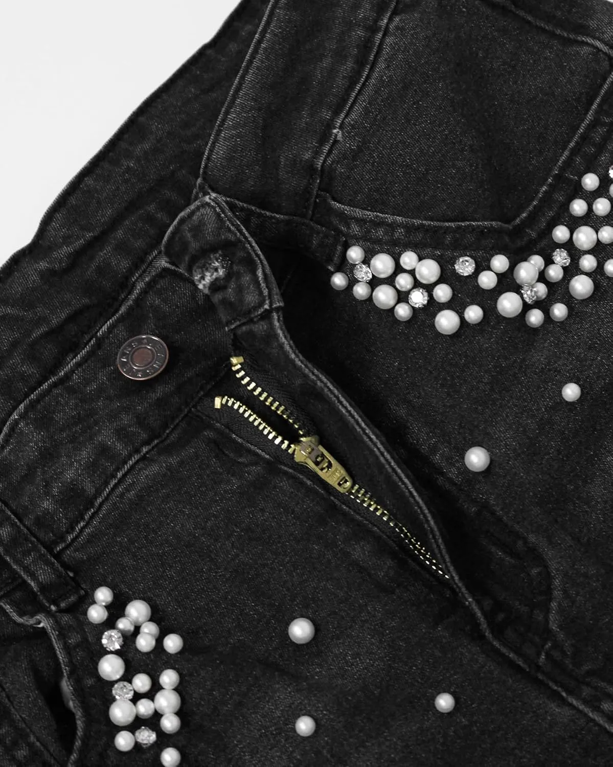 Ladyful Women's Skinny Jeans Classic Mid Waist Stretchy Denim Pants with Pearls Rhinestones