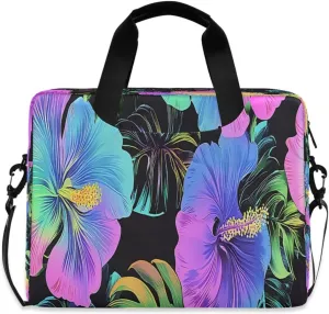 Laptop Bag, Briefcase, 15.7 inch, Hand-carry or Shoulder-strap, Waterproof and Durable, Doodle Colorful Hibiscus Pattern