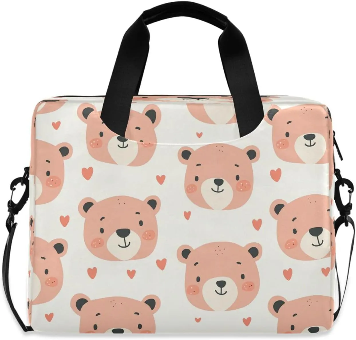 Laptop Bag, Briefcase, 15.7 inch, Hand-carry or Shoulder-strap, Waterproof and Durable, Doodle Cute Bear Head Pattern