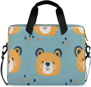 Laptop Bag, Briefcase, 15.7 inch, Hand-carry or Shoulder-strap, Waterproof and Durable, Doodle Cute Bear Head Pattern