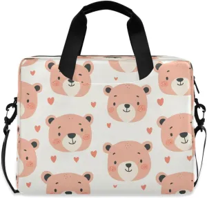 Laptop Bag, Briefcase, 15.7 inch, Hand-carry or Shoulder-strap, Waterproof and Durable, Doodle Cute Bear Head Pattern