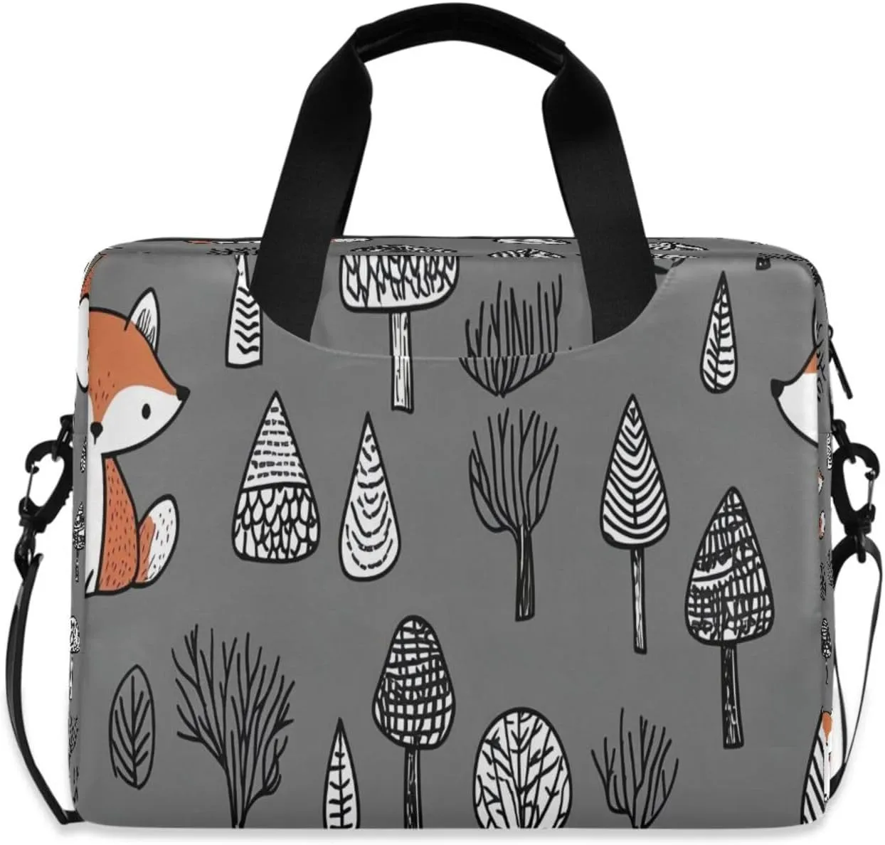 Laptop Bag, Briefcase, 15.7 inch, Hand-carry or Shoulder-strap, Waterproof and Durable, Doodle Cute Fox Pattern