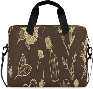Laptop Bag, Briefcase, 15.7 inch, Hand-carry or Shoulder-strap, Waterproof and Durable, Doodle Flower and Bottle Pattern