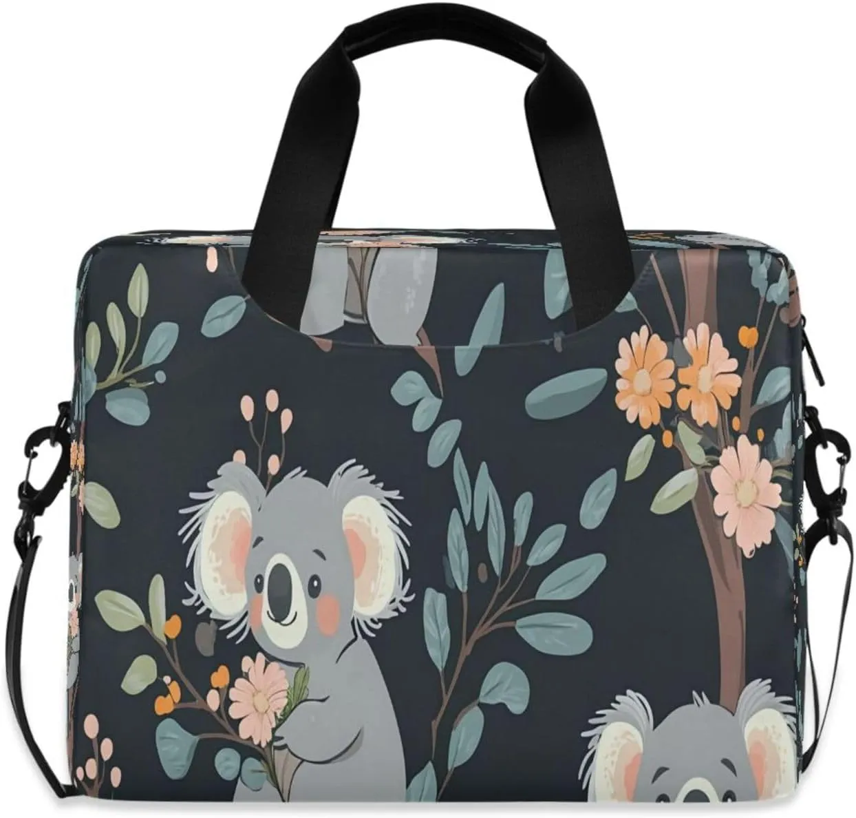Laptop Bag, Briefcase, 15.7 inch, Hand-carry or Shoulder-strap, Waterproof and Durable, Doodle Koala and Floral Pattern