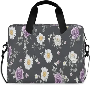 Laptop Bag, Briefcase, 15.7 inch, Hand-carry or Shoulder-strap, Waterproof and Durable, Doodle Purple Flower Pattern