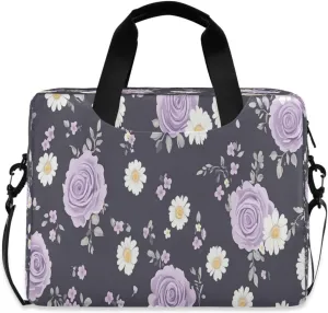 Laptop Bag, Briefcase, 15.7 inch, Hand-carry or Shoulder-strap, Waterproof and Durable, Doodle Purple Flower Pattern