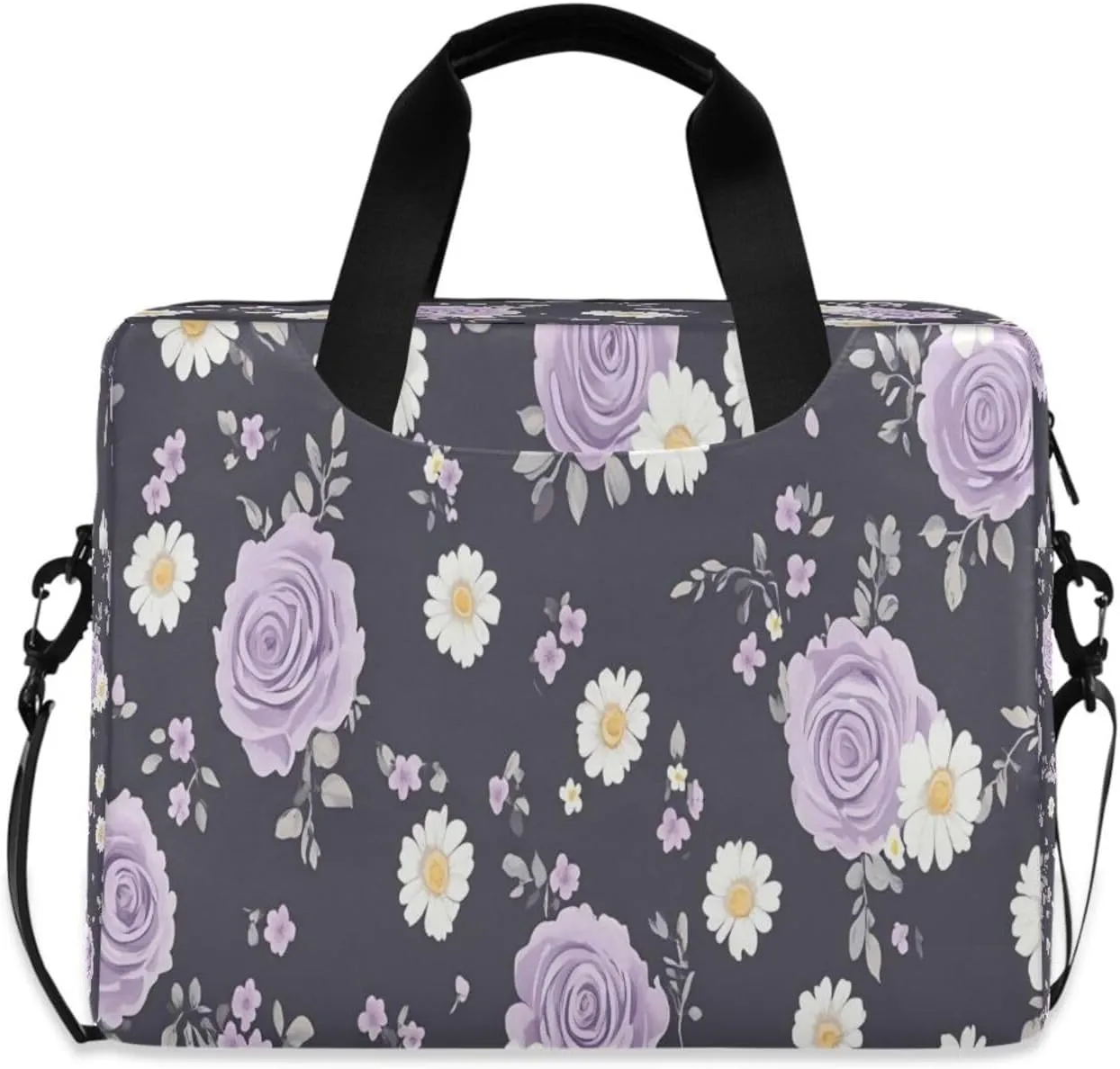 Laptop Bag, Briefcase, 15.7 inch, Hand-carry or Shoulder-strap, Waterproof and Durable, Doodle Purple Flower Pattern