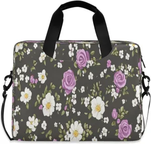 Laptop Bag, Briefcase, 15.7 inch, Hand-carry or Shoulder-strap, Waterproof and Durable, Doodle Purple Flower Pattern
