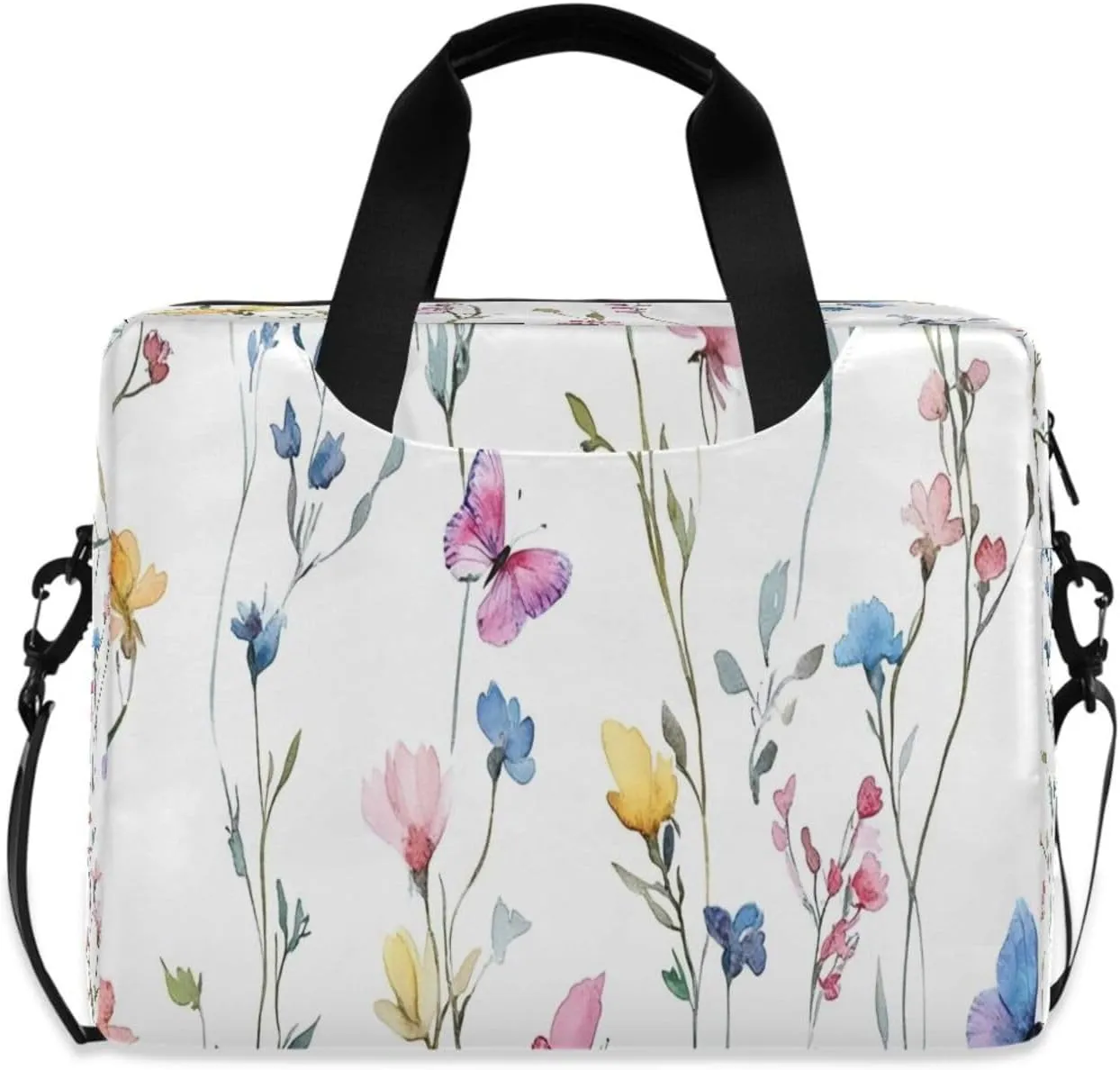 Laptop Bag, Briefcase, 15.7 inch, Hand-carry or Shoulder-strap, Waterproof and Durable, Watercolor Butterfly and Flower Pattern