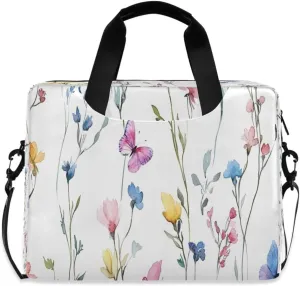 Laptop Bag, Briefcase, 15.7 inch, Hand-carry or Shoulder-strap, Waterproof and Durable, Watercolor Butterfly and Flower Pattern
