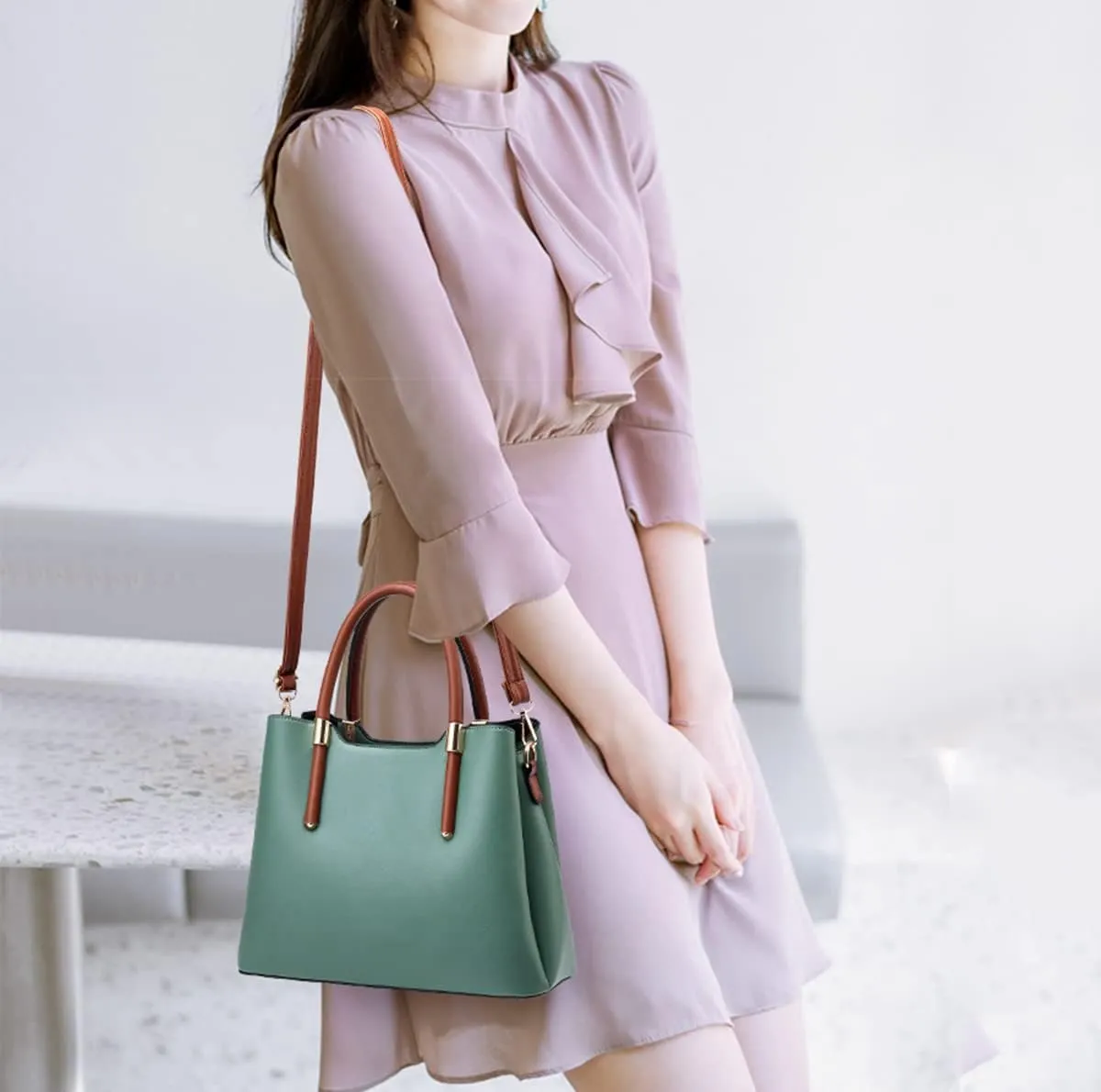 Large Green Crossbody Bag - Fashionable Leather Satchel Handbag for Women - Versatile Tote Purse with Top Handle