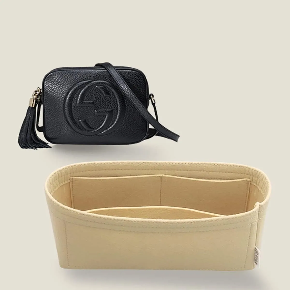 Lckaey Felt Purse Organizer For Disco Square Fringe Camera Bag Organize Organizer Liner Bag2027Khaki 19 * 6 * 12cm
