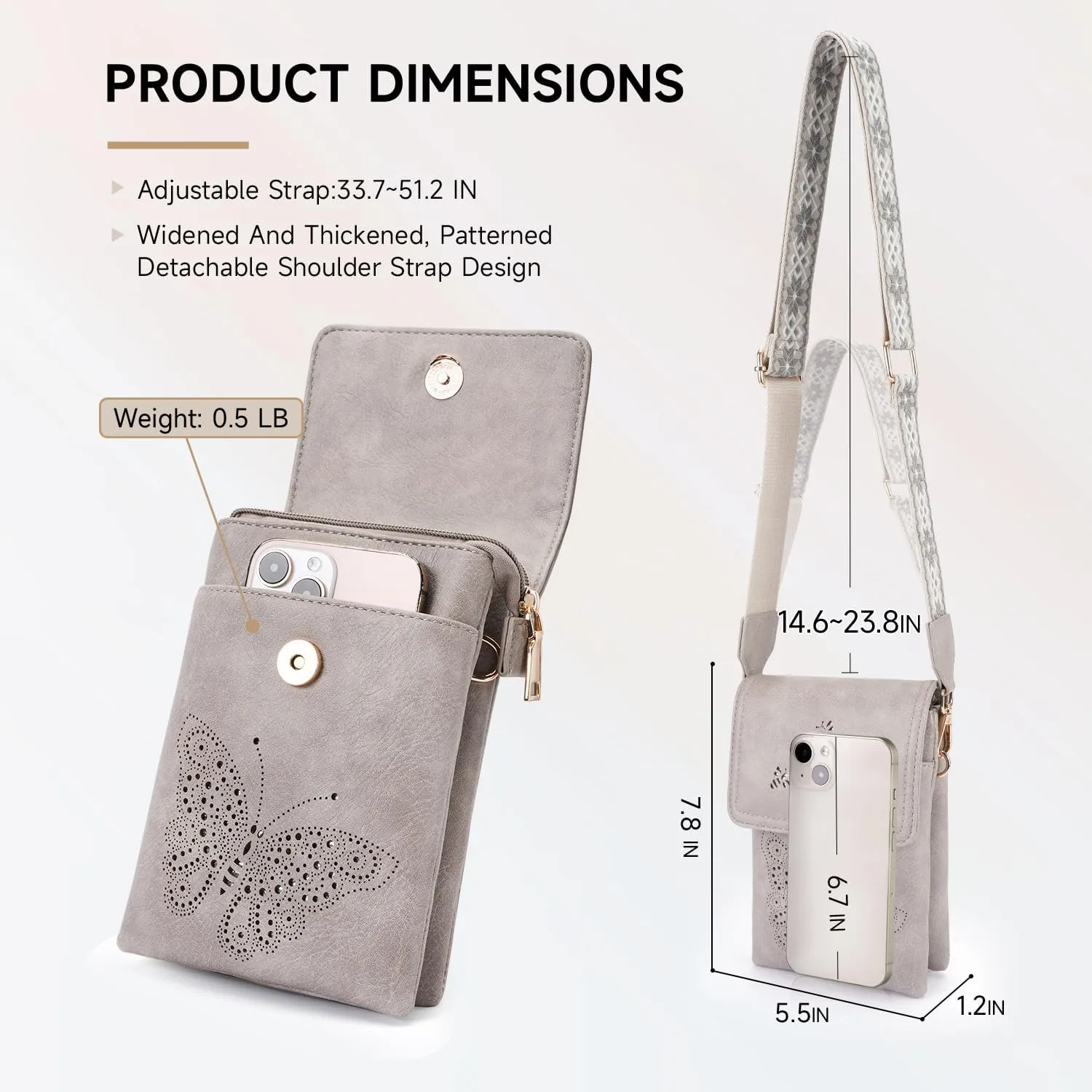 Leather Small Crossbody Bags for Women Trendy Cell Phone Bag Wallet Purses Butterfly Design