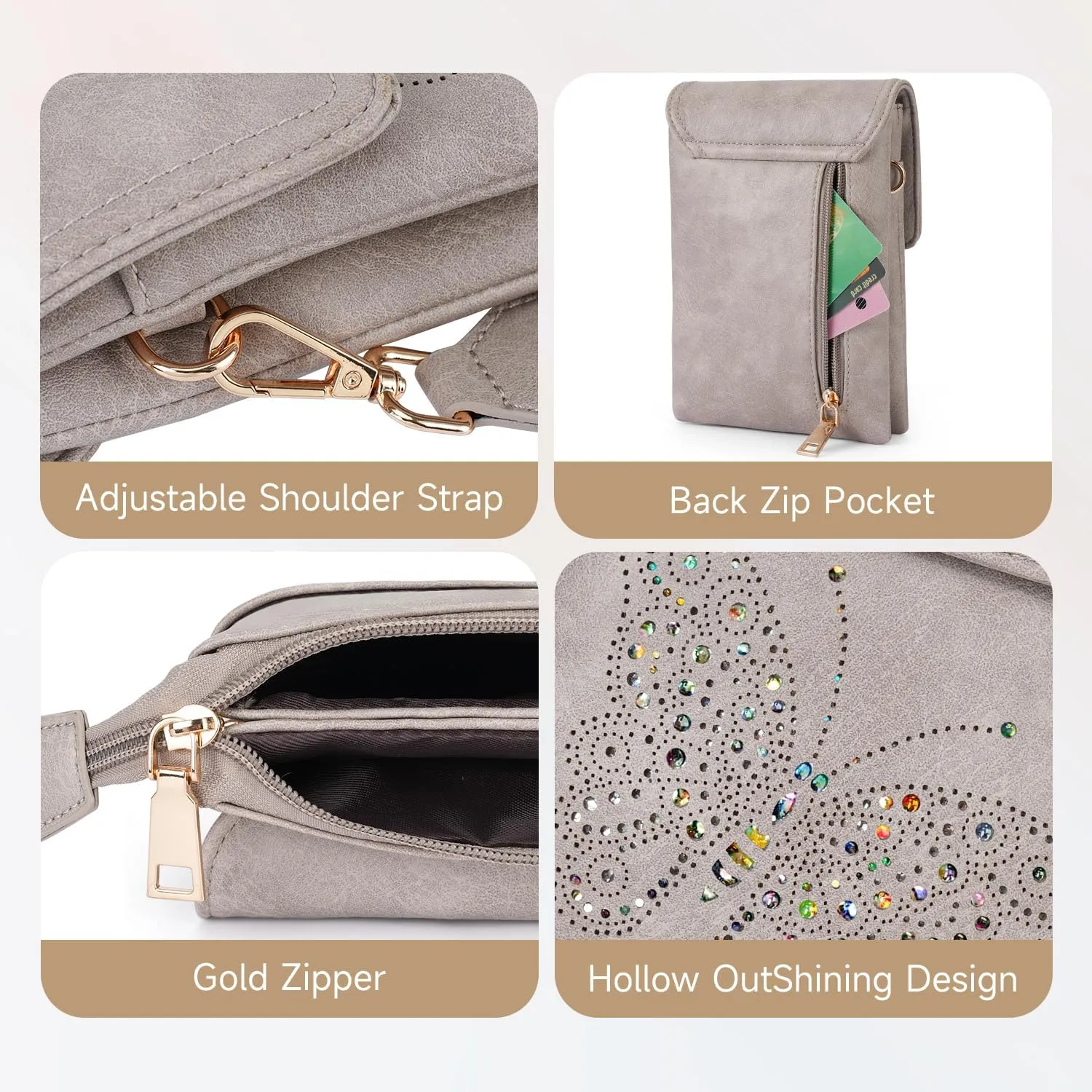 Leather Small Crossbody Bags for Women Trendy Cell Phone Bag Wallet Purses Butterfly Design