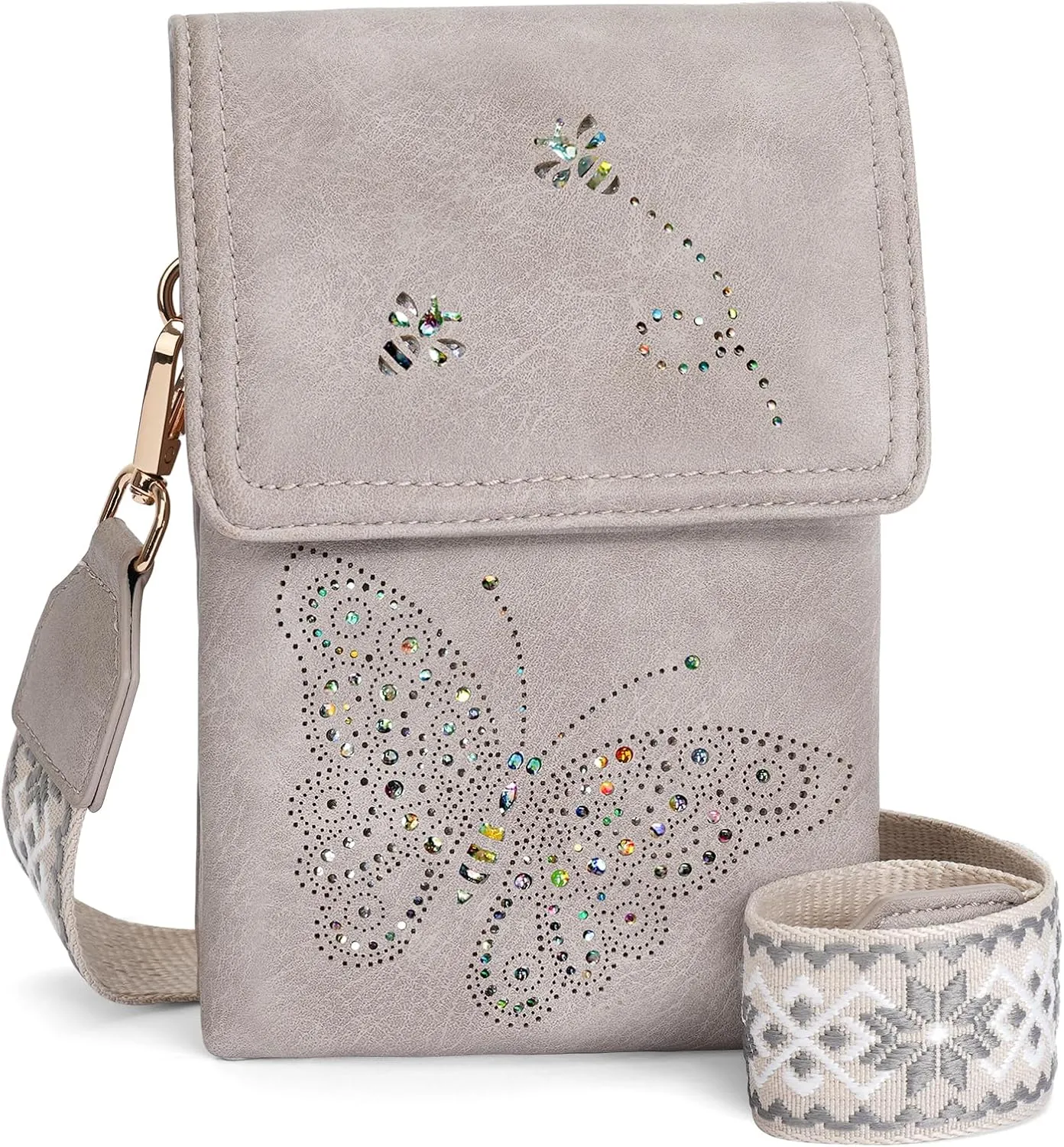 Leather Small Crossbody Bags for Women Trendy Cell Phone Bag Wallet Purses Butterfly Design